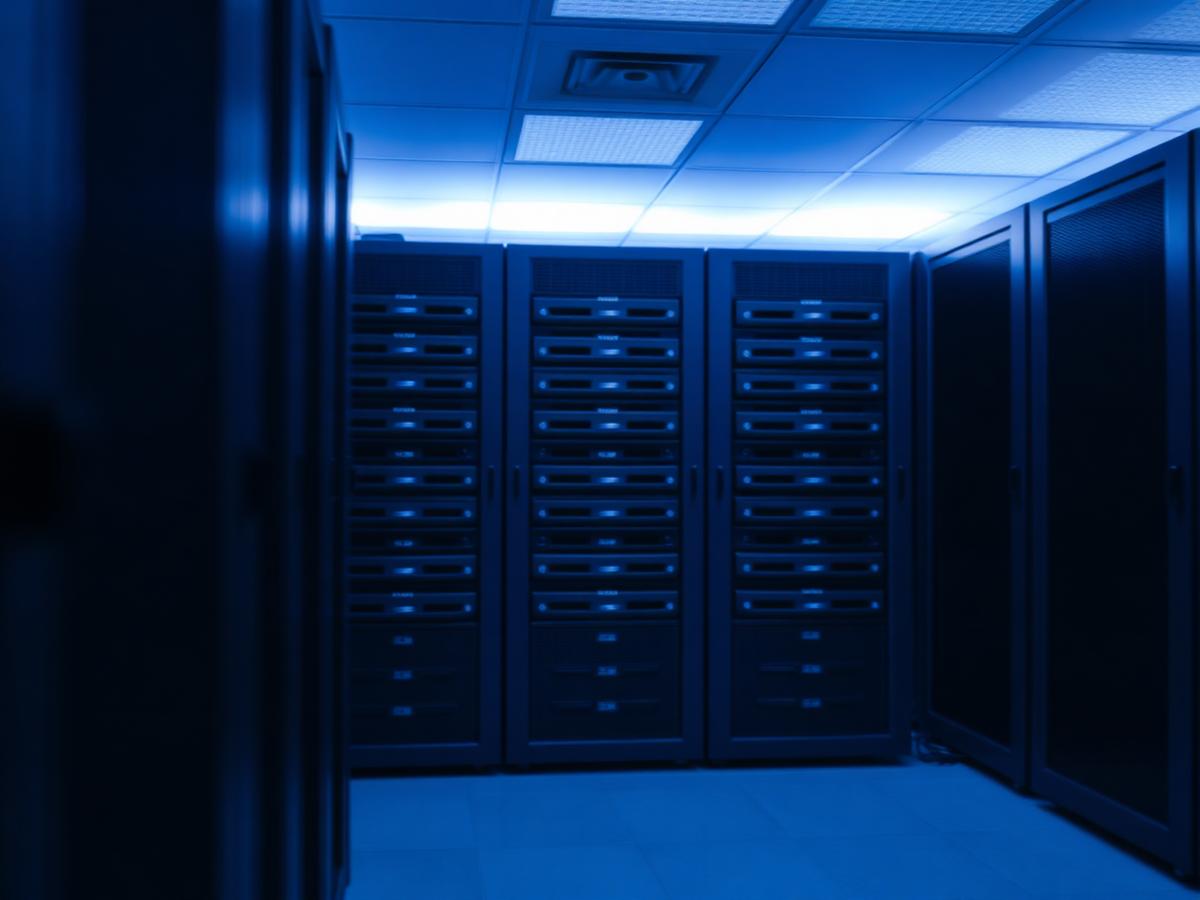 Secure storage infrastructure lit in blue